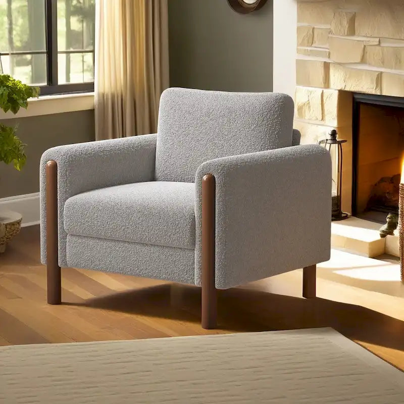 Fauteuil d'appoint Teddy surdimensionné rembourré avec pieds en noyer