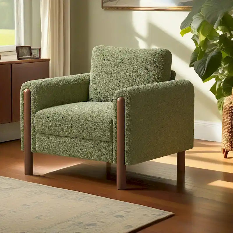 Fauteuil d'appoint Teddy surdimensionné rembourré avec pieds en noyer