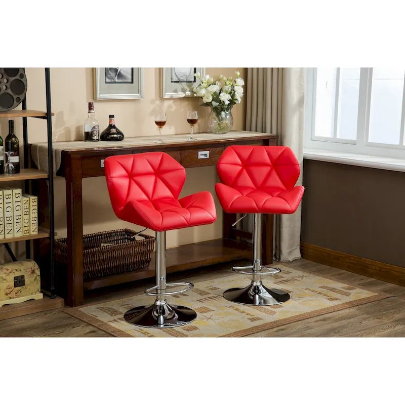 Lot de 2 tabourets de bar pivotants modernes avec assise capitonnée, base en métal chromé, réglable en hauteur pour îlot de cuisine