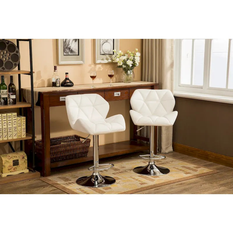 Lot de 2 tabourets de bar pivotants modernes avec assise capitonnée, base en métal chromé, réglable en hauteur pour îlot de cuisine