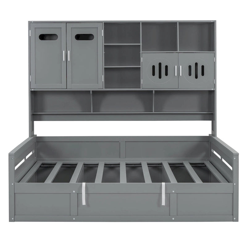 Lit de repos capitaine tout-en-un avec bibliothèque intégrée et lit de rangement hydraulique