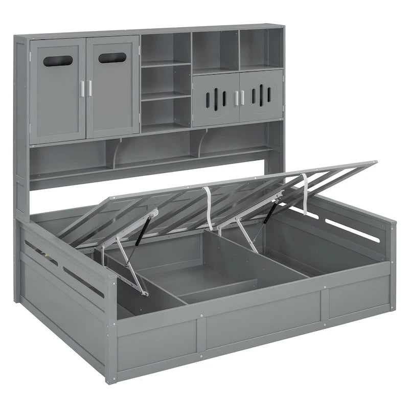 Lit de repos capitaine tout-en-un avec bibliothèque intégrée et lit de rangement hydraulique