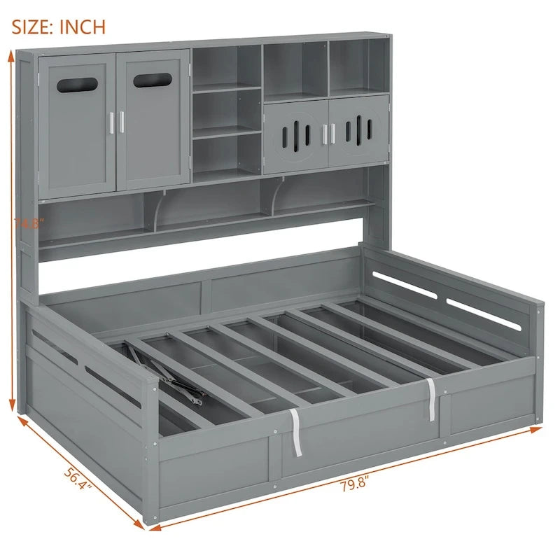 Lit de repos capitaine tout-en-un avec bibliothèque intégrée et lit de rangement hydraulique