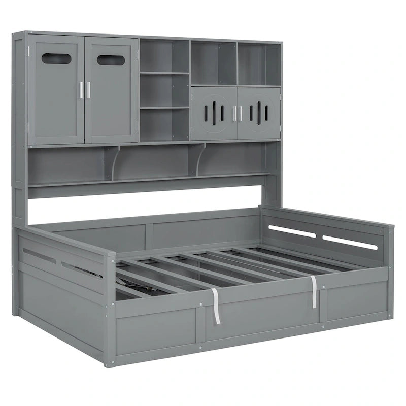 Lit de repos capitaine tout-en-un avec bibliothèque intégrée et lit de rangement hydraulique