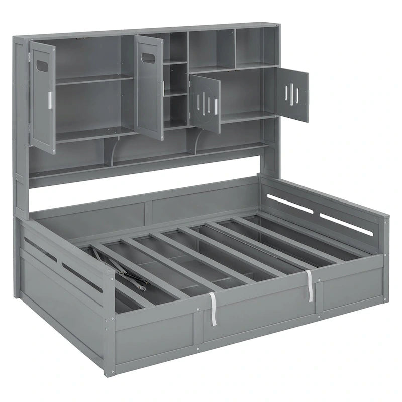 Lit de repos capitaine tout-en-un avec bibliothèque intégrée et lit de rangement hydraulique