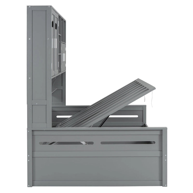 Lit de repos capitaine tout-en-un avec bibliothèque intégrée et lit de rangement hydraulique