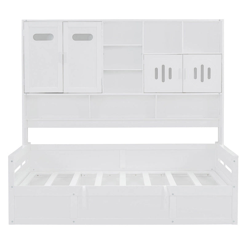 Lit de repos capitaine tout-en-un avec bibliothèque intégrée et lit de rangement hydraulique