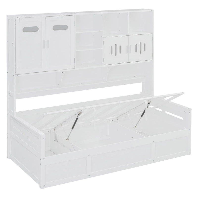 Lit de repos capitaine tout-en-un avec bibliothèque intégrée et lit de rangement hydraulique