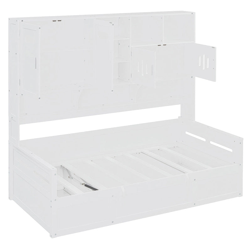 Lit de repos capitaine tout-en-un avec bibliothèque intégrée et lit de rangement hydraulique