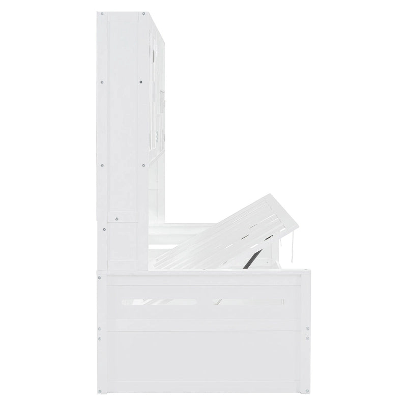 Lit de repos capitaine tout-en-un avec bibliothèque intégrée et lit de rangement hydraulique