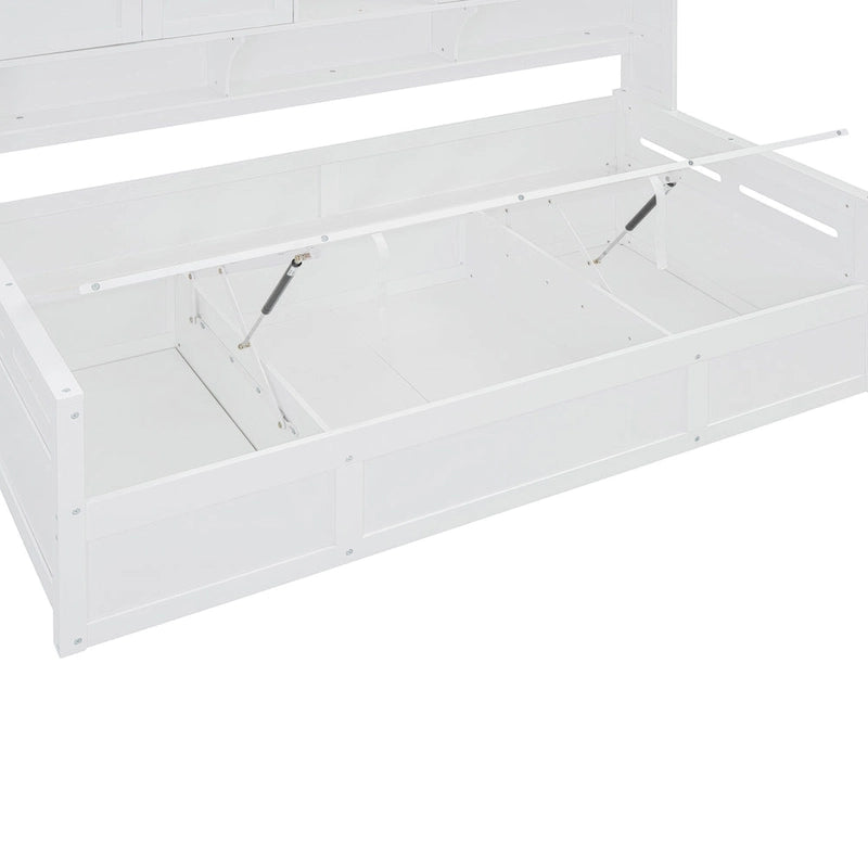 Lit de repos capitaine tout-en-un avec bibliothèque intégrée et lit de rangement hydraulique