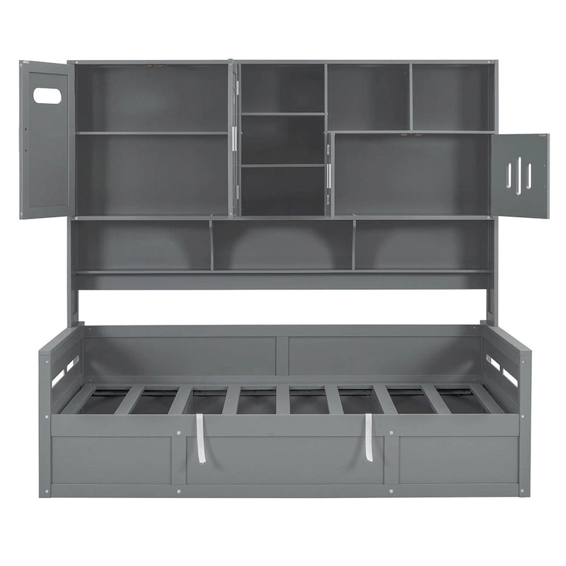 Lit de repos capitaine tout-en-un avec bibliothèque intégrée et lit de rangement hydraulique