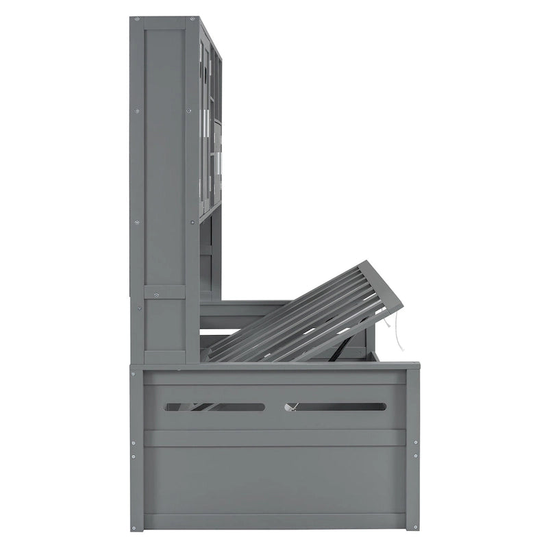 Lit de repos capitaine tout-en-un avec bibliothèque intégrée et lit de rangement hydraulique