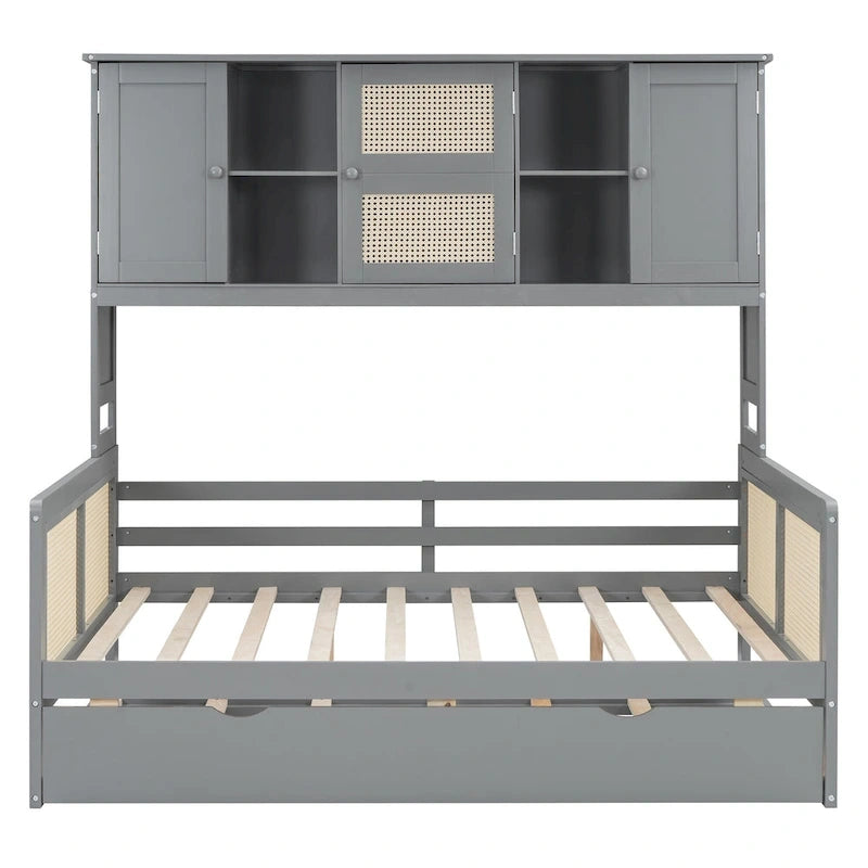 Lit de repos grand format avec bibliothèque intégrée, lit gigogne et placard de rangement supérieur