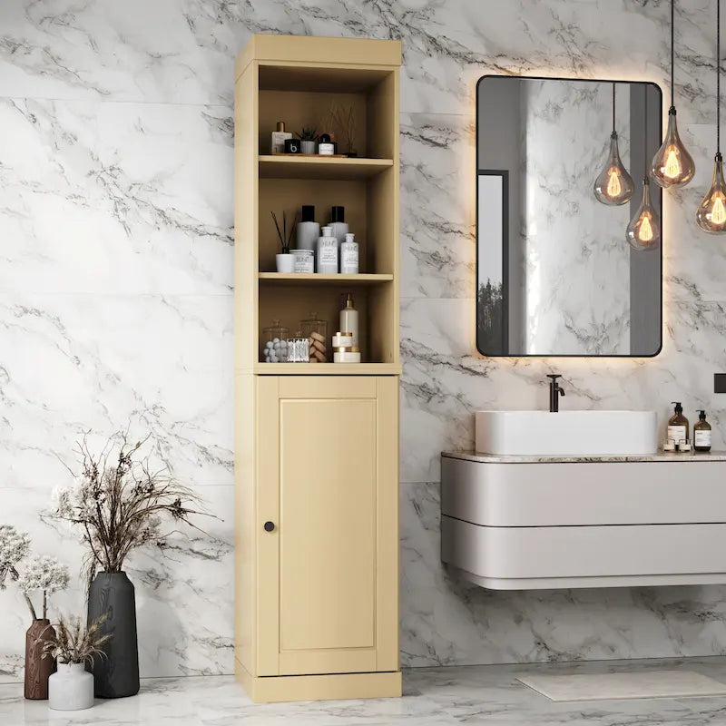 Meuble de salle de bain en bois massif (100 %) de 42 cm avec portes pleines et étagères réglables