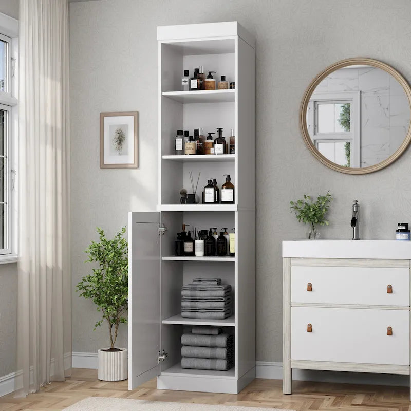 Meuble de salle de bain en bois massif (100 %) de 42 cm avec portes pleines et étagères réglables