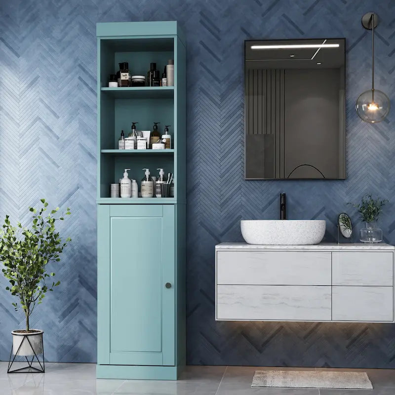 Meuble de salle de bain en bois massif (100 %) de 42 cm avec portes pleines et étagères réglables