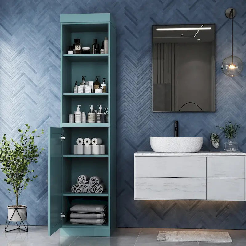 Meuble de salle de bain en bois massif (100 %) de 42 cm avec portes pleines et étagères réglables