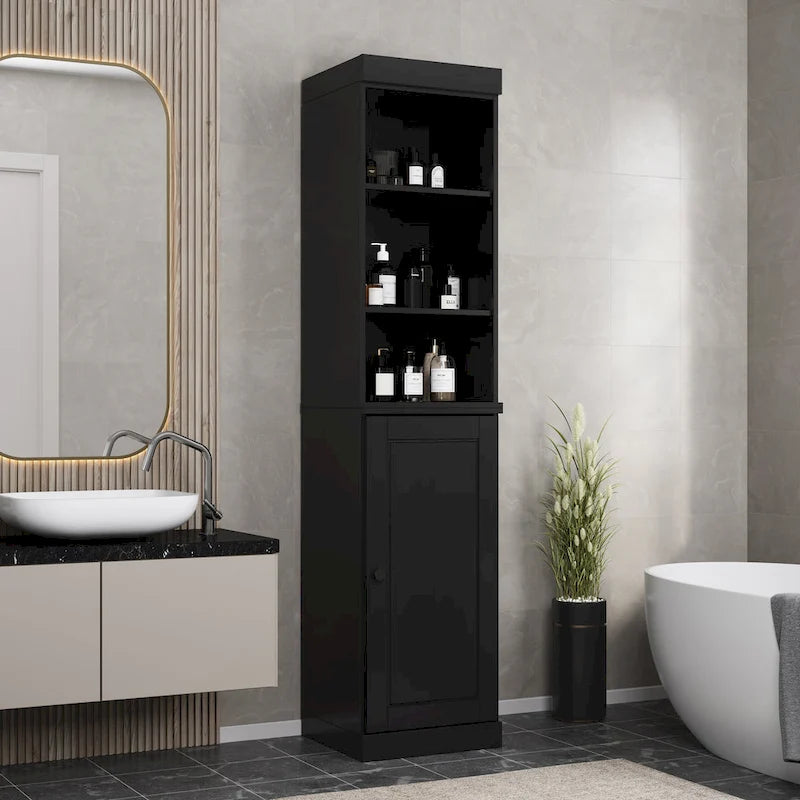 Meuble de salle de bain en bois massif (100 %) de 42 cm avec portes pleines et étagères réglables