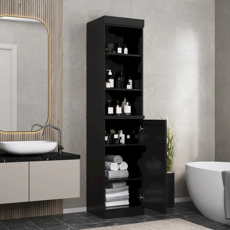 Meuble de salle de bain en bois massif (100 %) de 42 cm avec portes pleines et étagères réglables