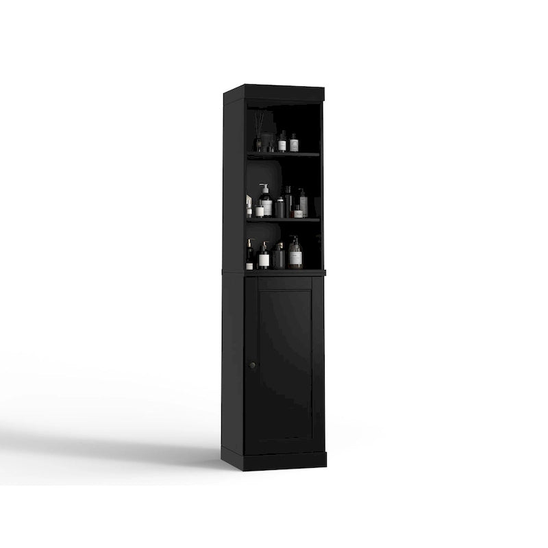 Meuble de salle de bain en bois massif (100 %) de 42 cm avec portes pleines et étagères réglables