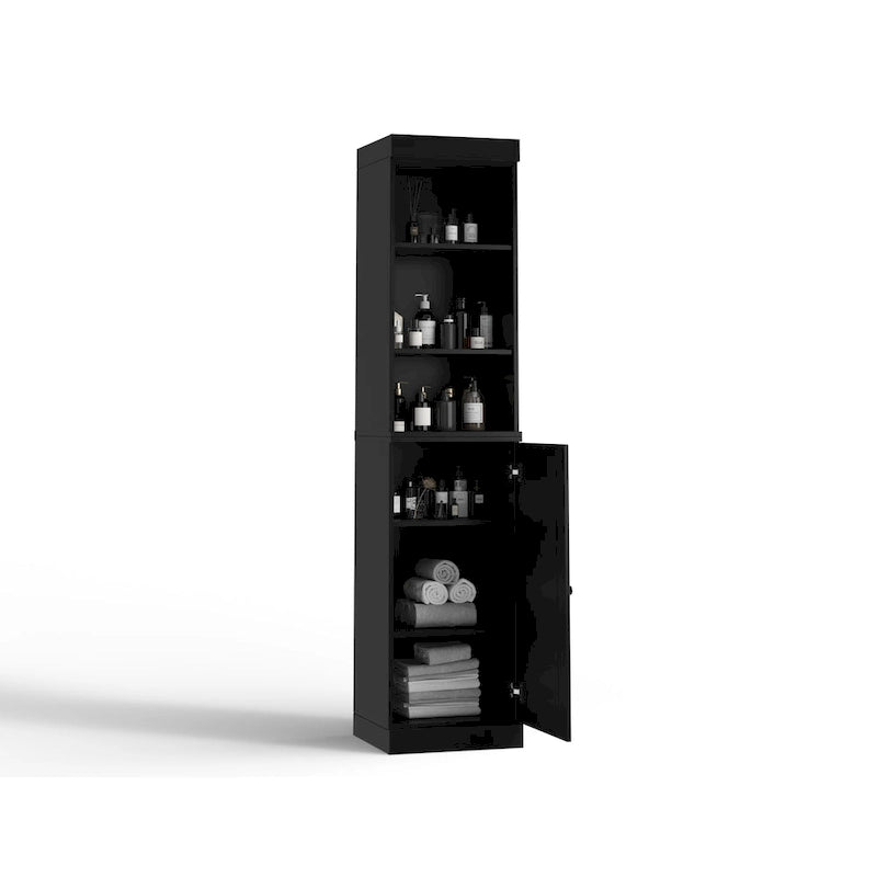 Meuble de salle de bain en bois massif (100 %) de 42 cm avec portes pleines et étagères réglables