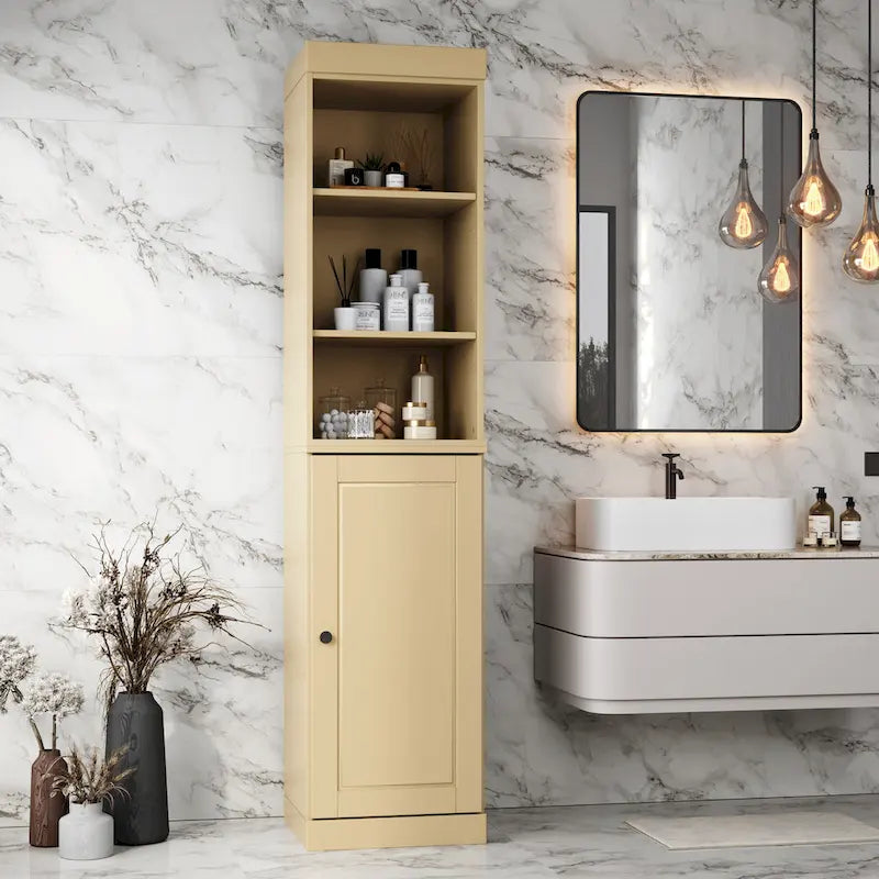 Meuble de salle de bain en bois massif (100 %) de 42 cm avec portes pleines et étagères réglables