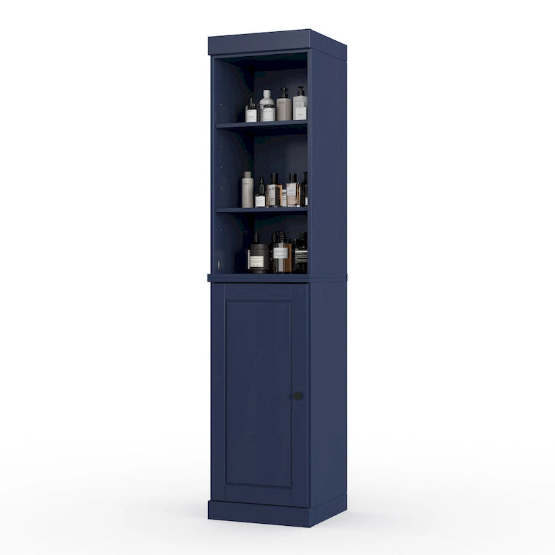 Meuble de salle de bain en bois massif (100 %) de 42 cm avec portes pleines et étagères réglables