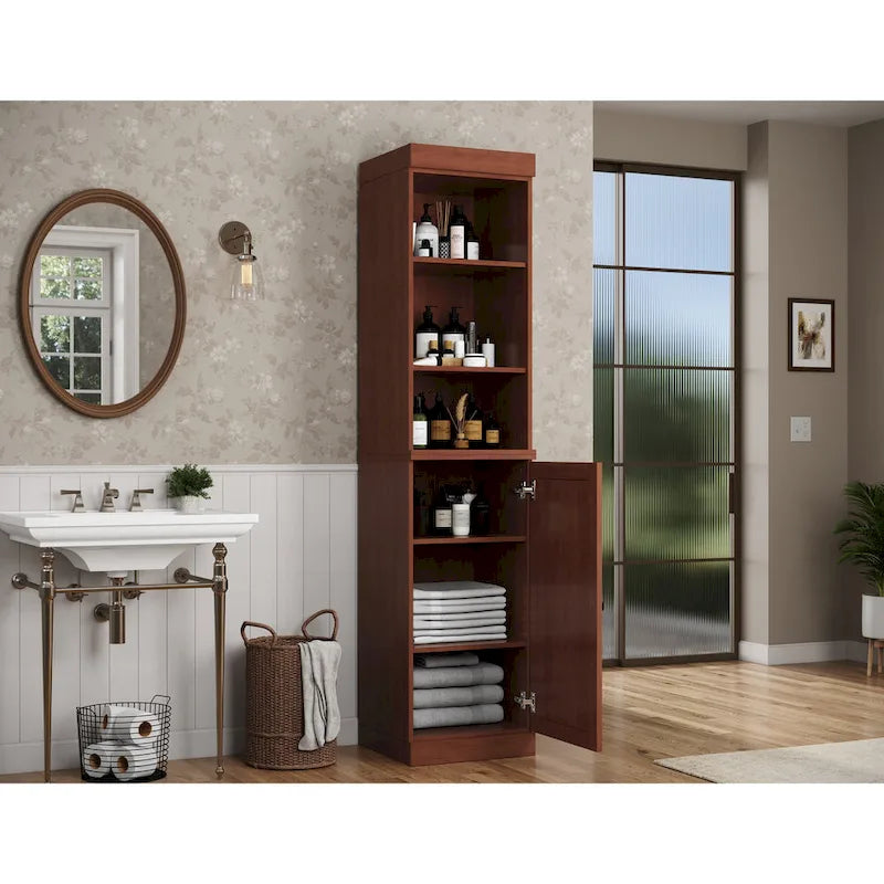 Meuble de salle de bain en bois massif (100 %) de 42 cm avec portes pleines et étagères réglables