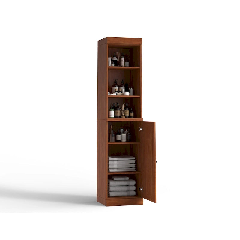 Meuble de salle de bain en bois massif (100 %) de 42 cm avec portes pleines et étagères réglables