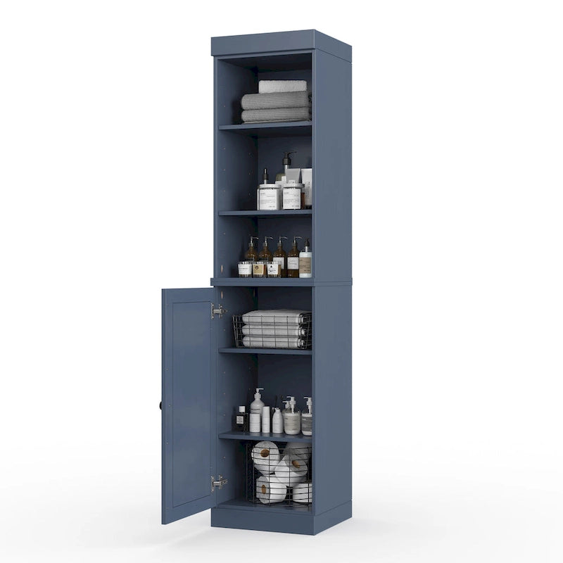 Meuble de salle de bain en bois massif (100 %) de 42 cm avec portes pleines et étagères réglables