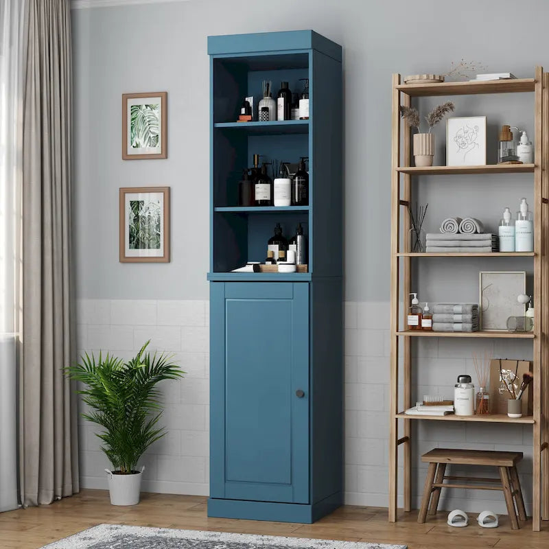 Meuble de salle de bain en bois massif (100 %) de 42 cm avec portes pleines et étagères réglables