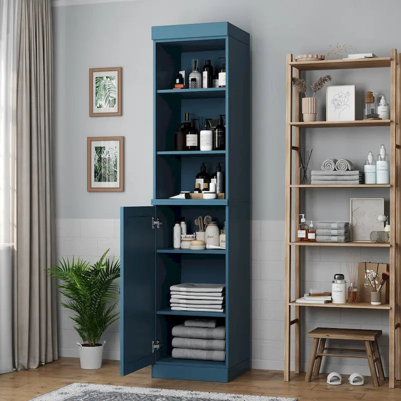 Meuble de salle de bain en bois massif (100 %) de 42 cm avec portes pleines et étagères réglables