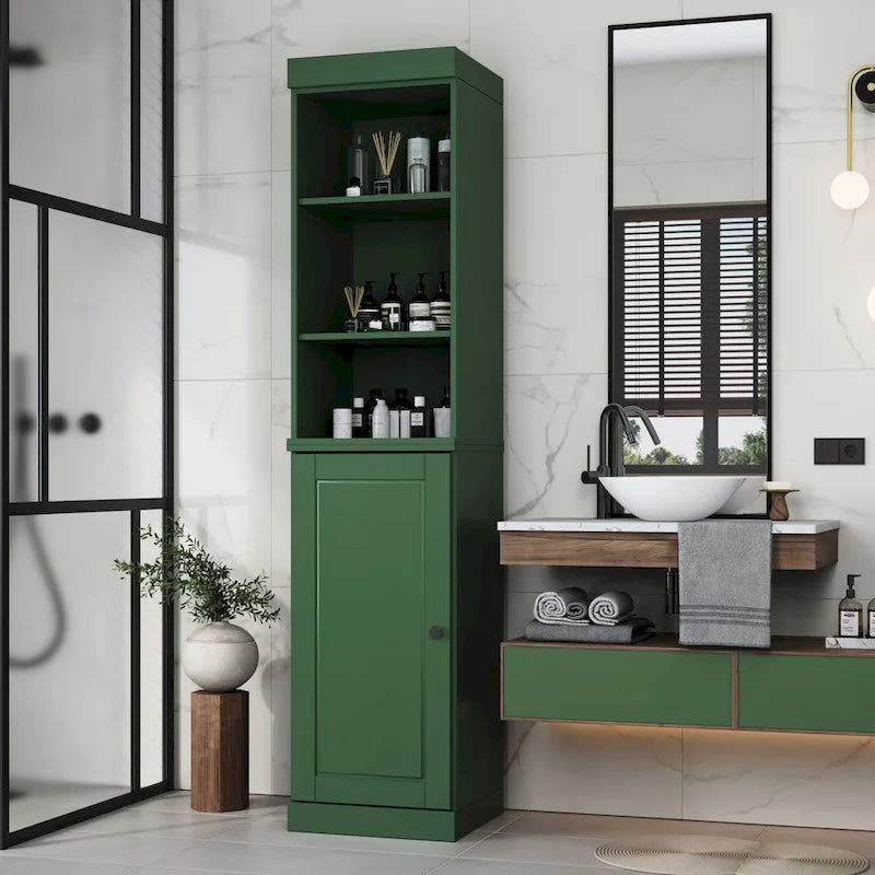 Meuble de salle de bain en bois massif (100 %) de 42 cm avec portes pleines et étagères réglables