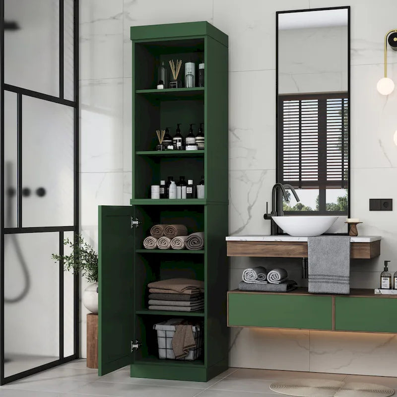 Meuble de salle de bain en bois massif (100 %) de 42 cm avec portes pleines et étagères réglables