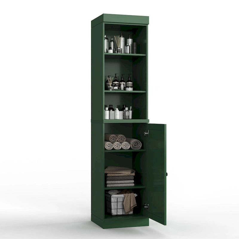 Meuble de salle de bain en bois massif (100 %) de 42 cm avec portes pleines et étagères réglables