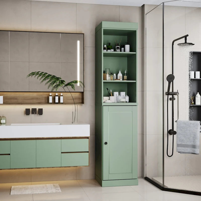 Meuble de salle de bain en bois massif (100 %) de 42 cm avec portes pleines et étagères réglables