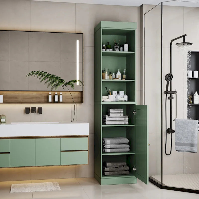 Meuble de salle de bain en bois massif (100 %) de 42 cm avec portes pleines et étagères réglables