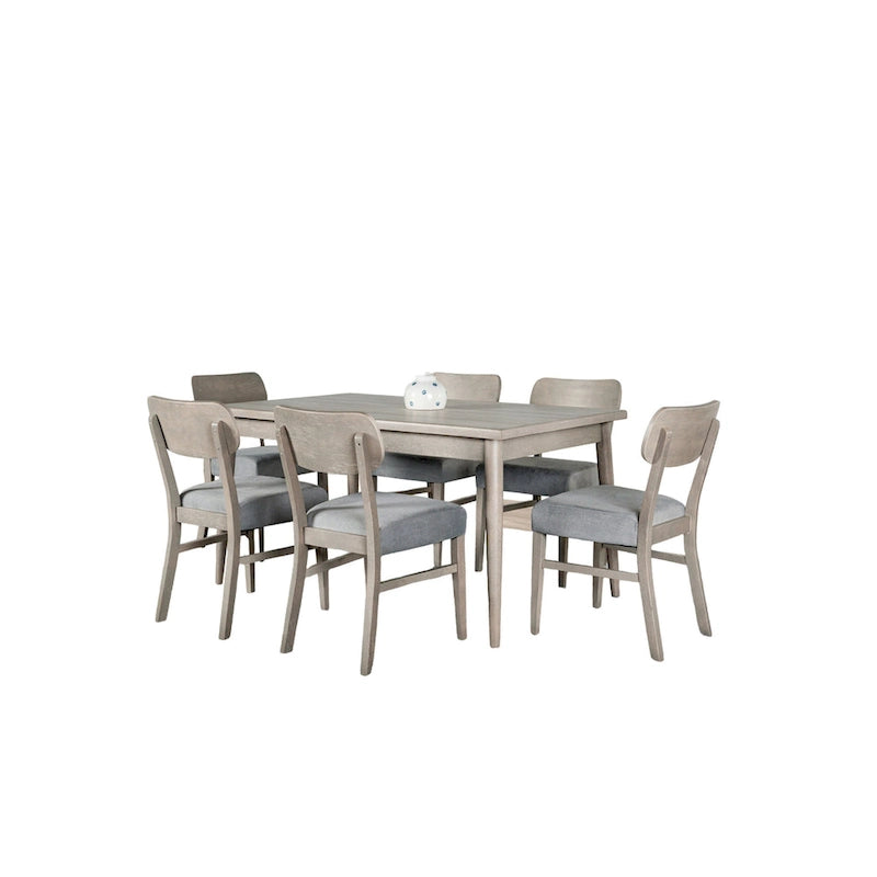 Kene 7pc Dining Table Set with 6 Padded Chairs, Solid Edge Band, Gray