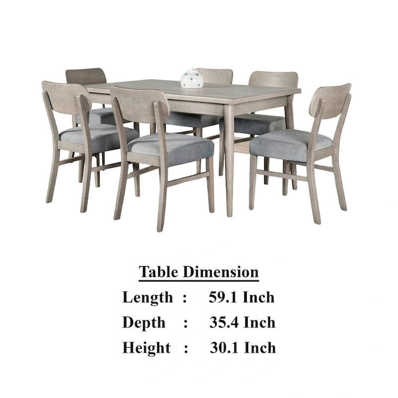 Ensemble table à manger 7 pièces avec 6 chaises rembourrées, bordure solide, gris