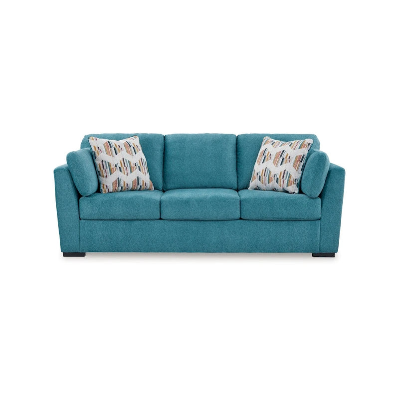 Canapé Viena avec 2 coussins décoratifs, velours synthétique bleu sarcelle 239 cm