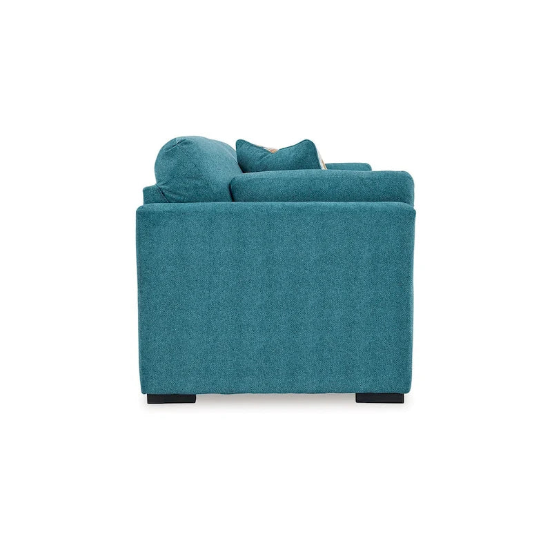 Canapé Viena avec 2 coussins décoratifs, velours synthétique bleu sarcelle 239 cm