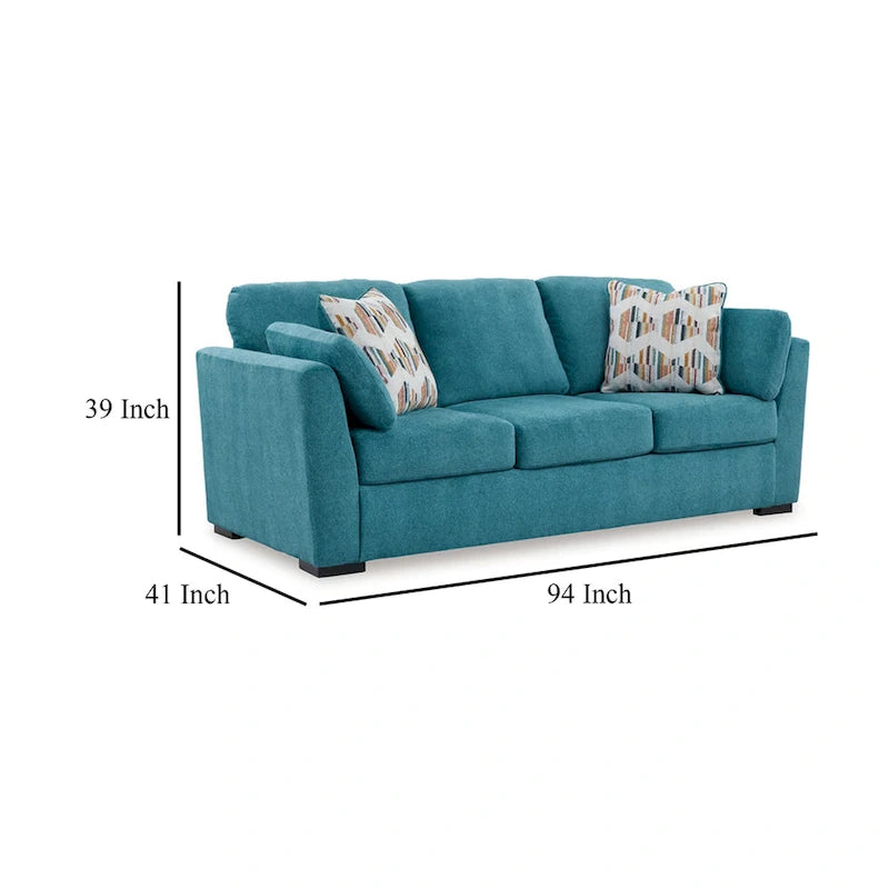 Canapé Viena avec 2 coussins décoratifs, velours synthétique bleu sarcelle 239 cm