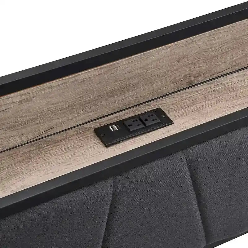 Lit plateforme en métal avec tiroirs et tête de lit de rangement