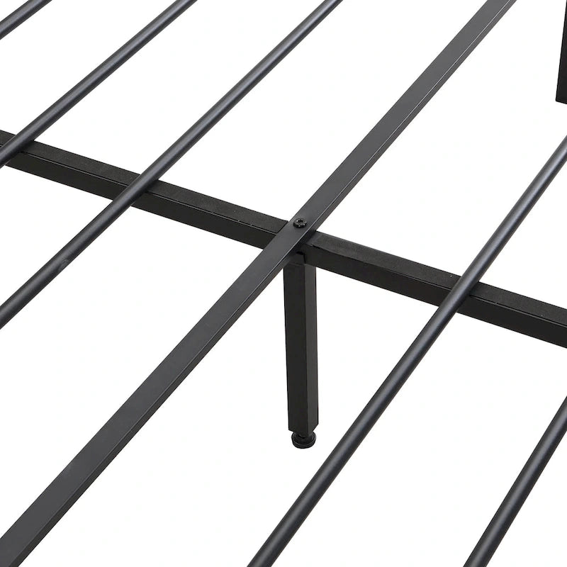 Lit plateforme en métal avec tiroirs et tête de lit de rangement