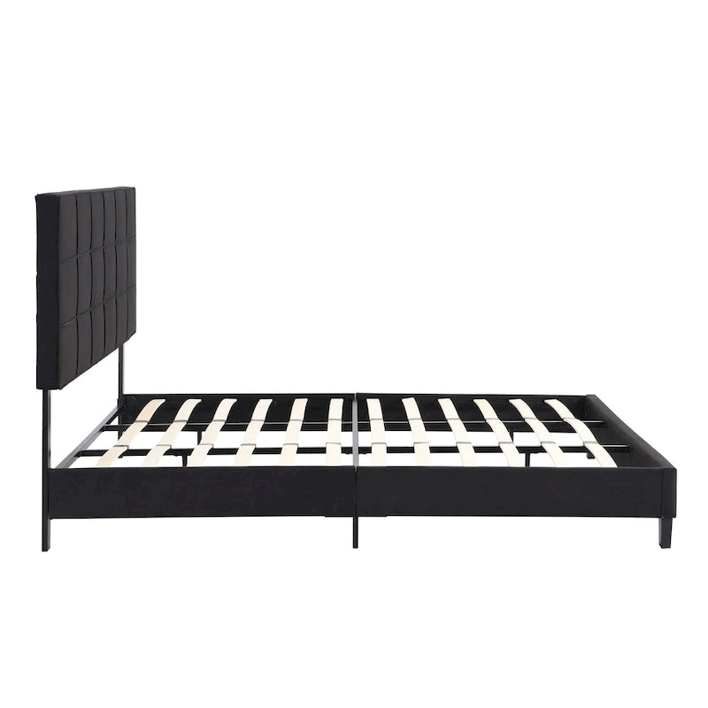 Lit capitonné King Size avec tête de lit en tissu de lin