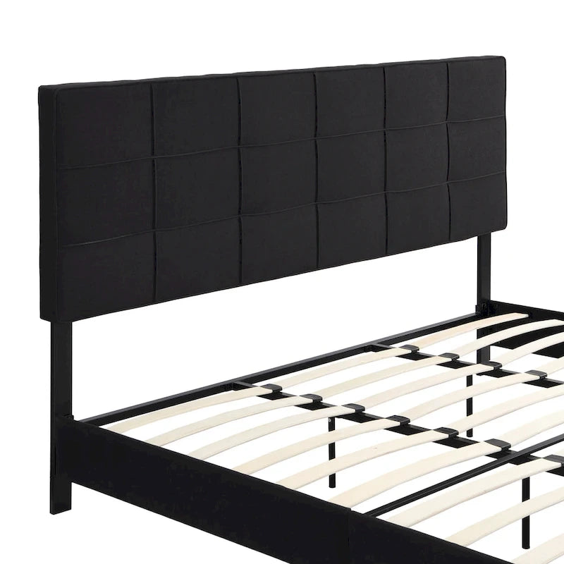 Lit capitonné King Size avec tête de lit en tissu de lin