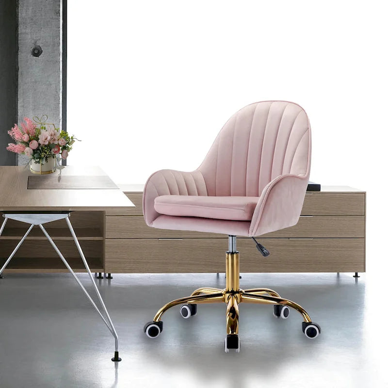 Joli Fauteuil de Bureau avec Accoudoirs et Piétement en Métal Doré, Hauteur Réglable