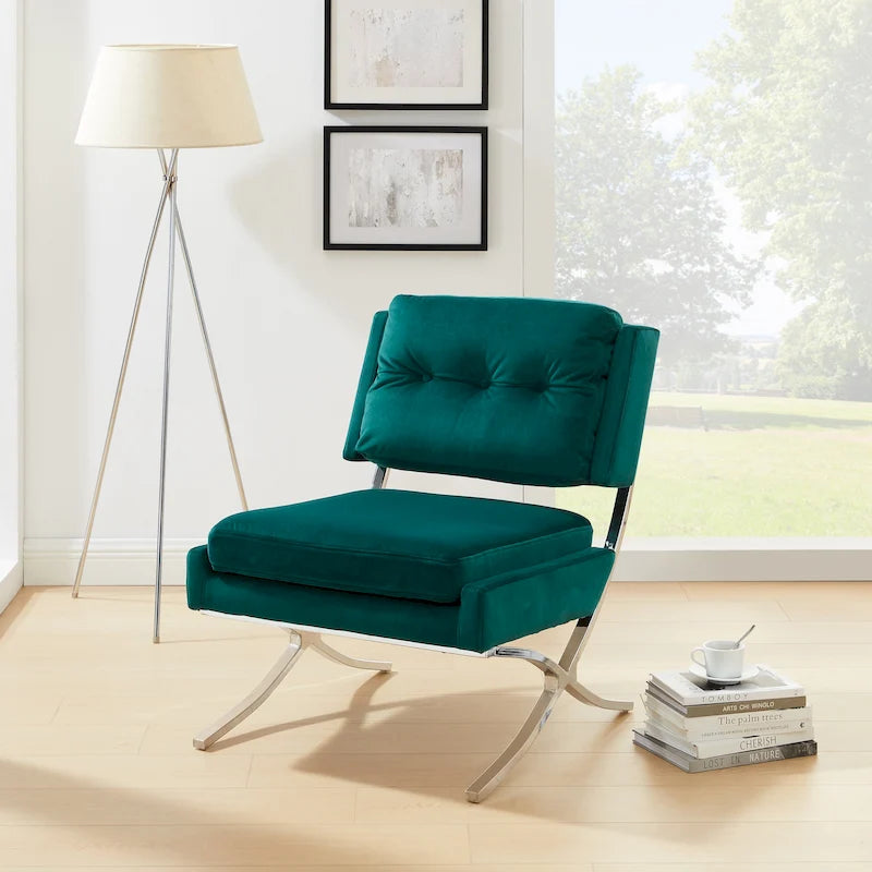 Fauteuil d'appoint moderne sans accoudoirs en velours confortable