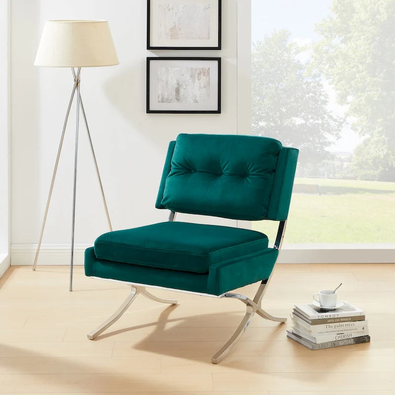 Fauteuil d'appoint moderne sans accoudoirs en velours confortable